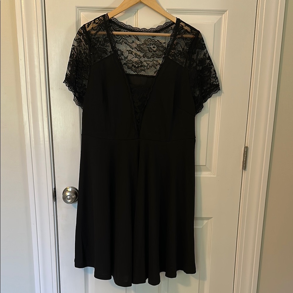 SHEIN Black Lace Mini Skater Dress with Lace Capped Sleeves